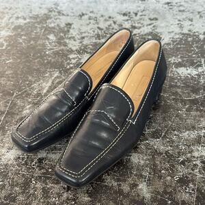 Nine West Dark Navy w/Contrast Stitching Made in Brazil Leather Loafers Size 6